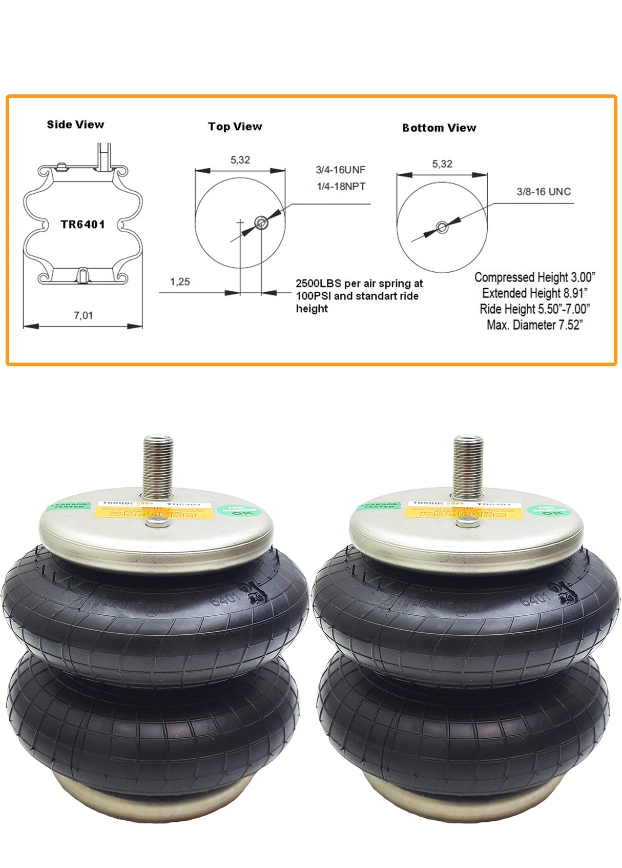 Air Bag Spring Kit Replaces Firestone Ride-Rite 2597 - AFTERMARKETUS Torque Air Helper Kits for Pick-up(s)