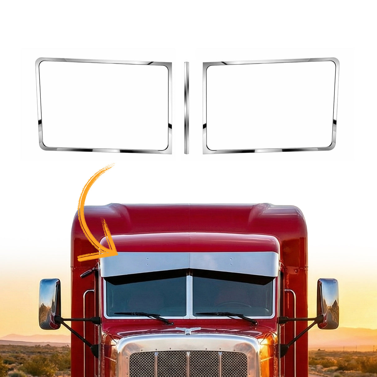Stainless Steel 3-Piece Windshield Trim for 1988-2020 Peterbilt Legacy Cab