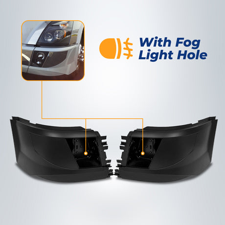 Corner Side Bumper Replacement (with Fog Light Holes) for 2016 - 2017 Volvo VNL Semi Trucks | Pair Aftermarketus Bumpers