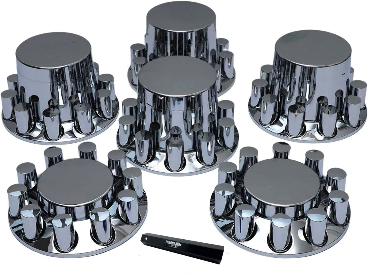 Front & Rear Semi Truck Wheel Axle Covers Spiked Fits Chrome Hub Cover Front & Rear Semi Truck Wheel Axle Covers Spiked Fits Chrome Hub Cover
