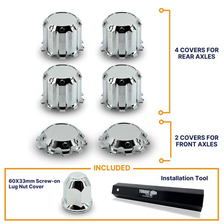 33mm Lug Nut Cover Front & Rear Axle Wheel Cover for Semi Trucks - Chrome - Universal - Aftermarketus Torque Lug Nut & Wheel Axle Covers