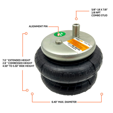 Air Spring with Air Line Kit (Replaces Firestone 6766) - AFTERMARKETUS Torque Pick Up Convoluted Air Springs