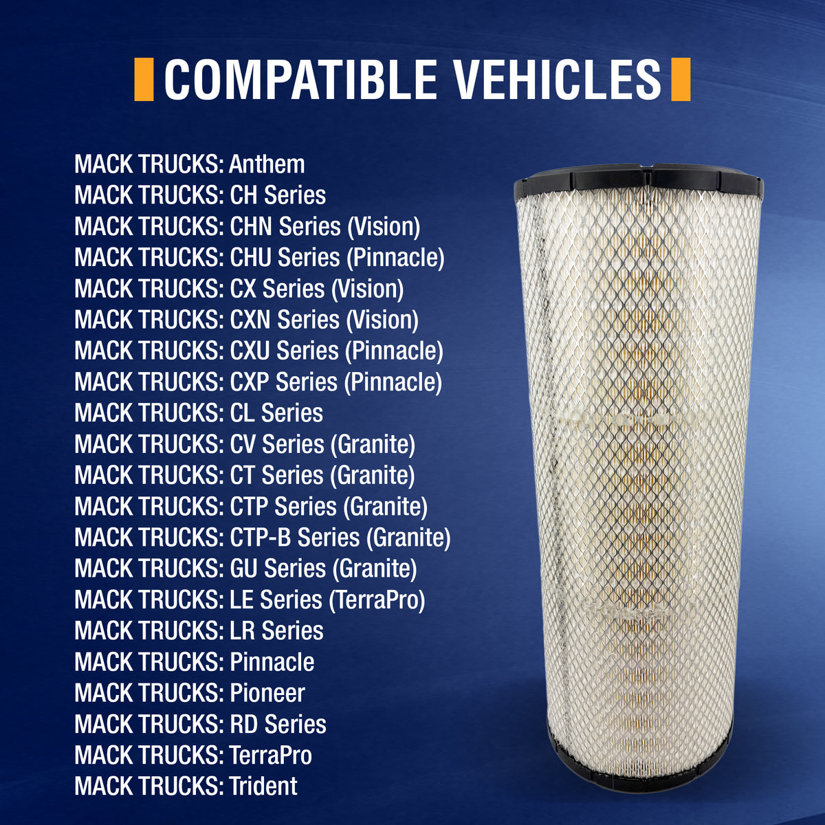 Engine Air Filter for Mack Anthem Pinnacle Granite | Replacement AF26363 RS4634 42808