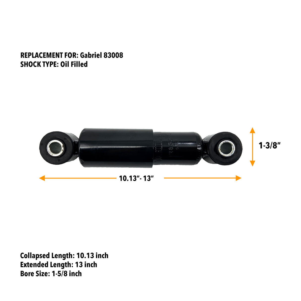 4 pack of TORQUE 83008  Cab Shock Replacement for Select Peterbilt 367, 377, 379, 386, 388, and 389 model trucks (Replaces Gabriel 83008, Peterbilt 29-02455, 2902455, 654782) (4 x TR83008)