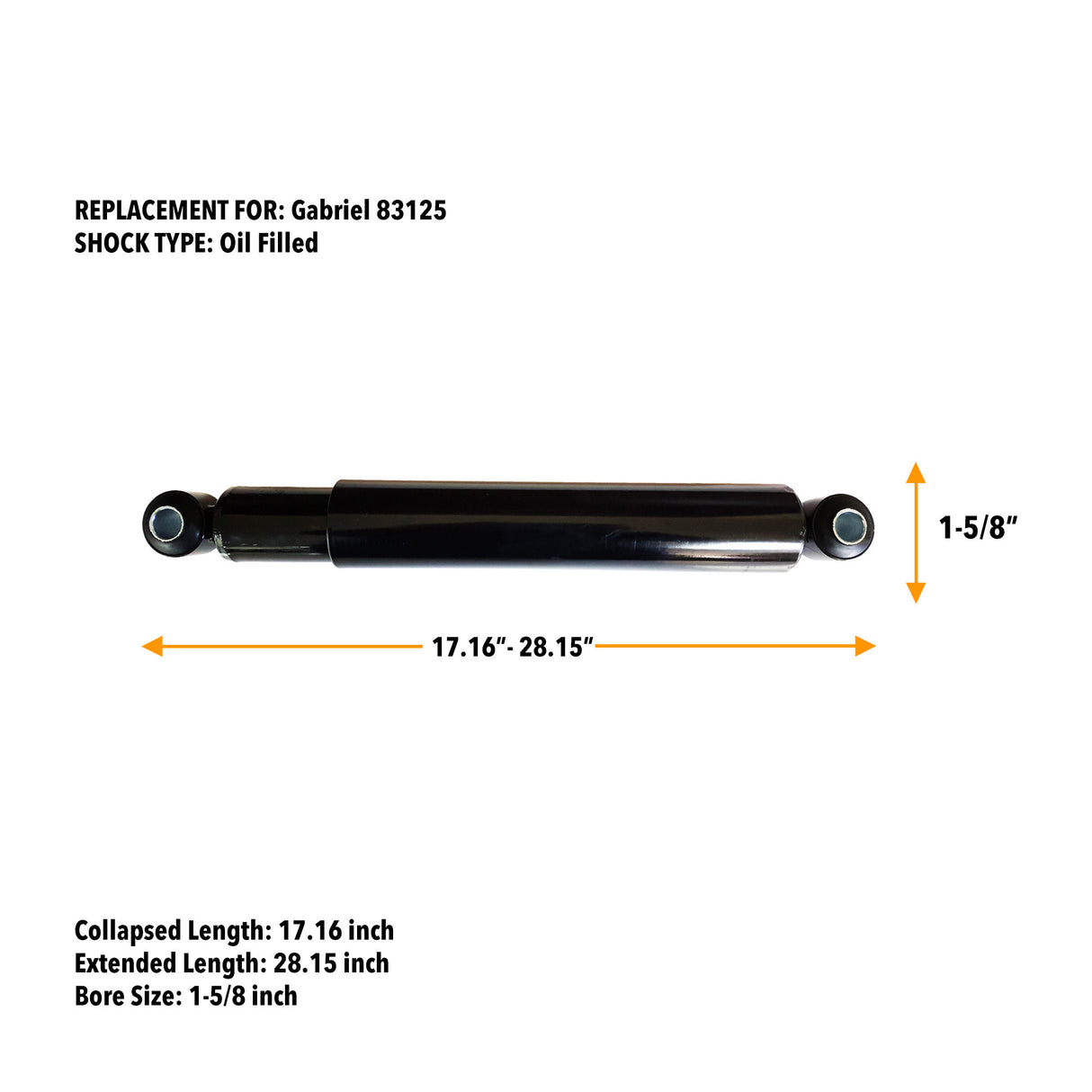 Pack of 6 Shock Absorber for Mack Trucks (Replaces Gabriel 83125 Mack 25625254)