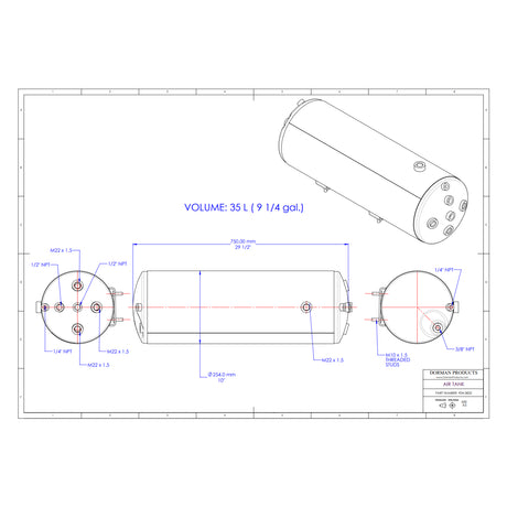 9-1/4 Gallon Capacity Air Tank for 2001-2018 Volvo VNL VNM