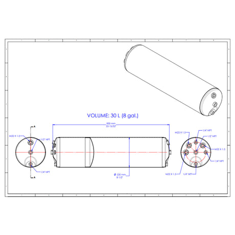 8 Gallon Capacity Air Tank for 2002-2010 International, 10 Port