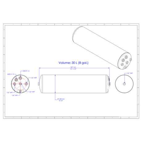 8-Gallon Capacity Air Tank for 2003-2010 International, 7-Port