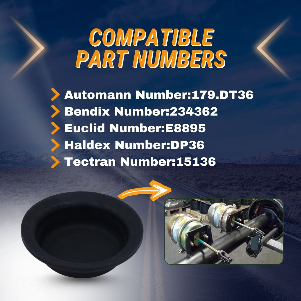Torque 1 Pack of Type 36 Diaphragm for Semi Trucks Replacement for Velvac 031035,  Euclid E-8895, Midland-Grau 1836