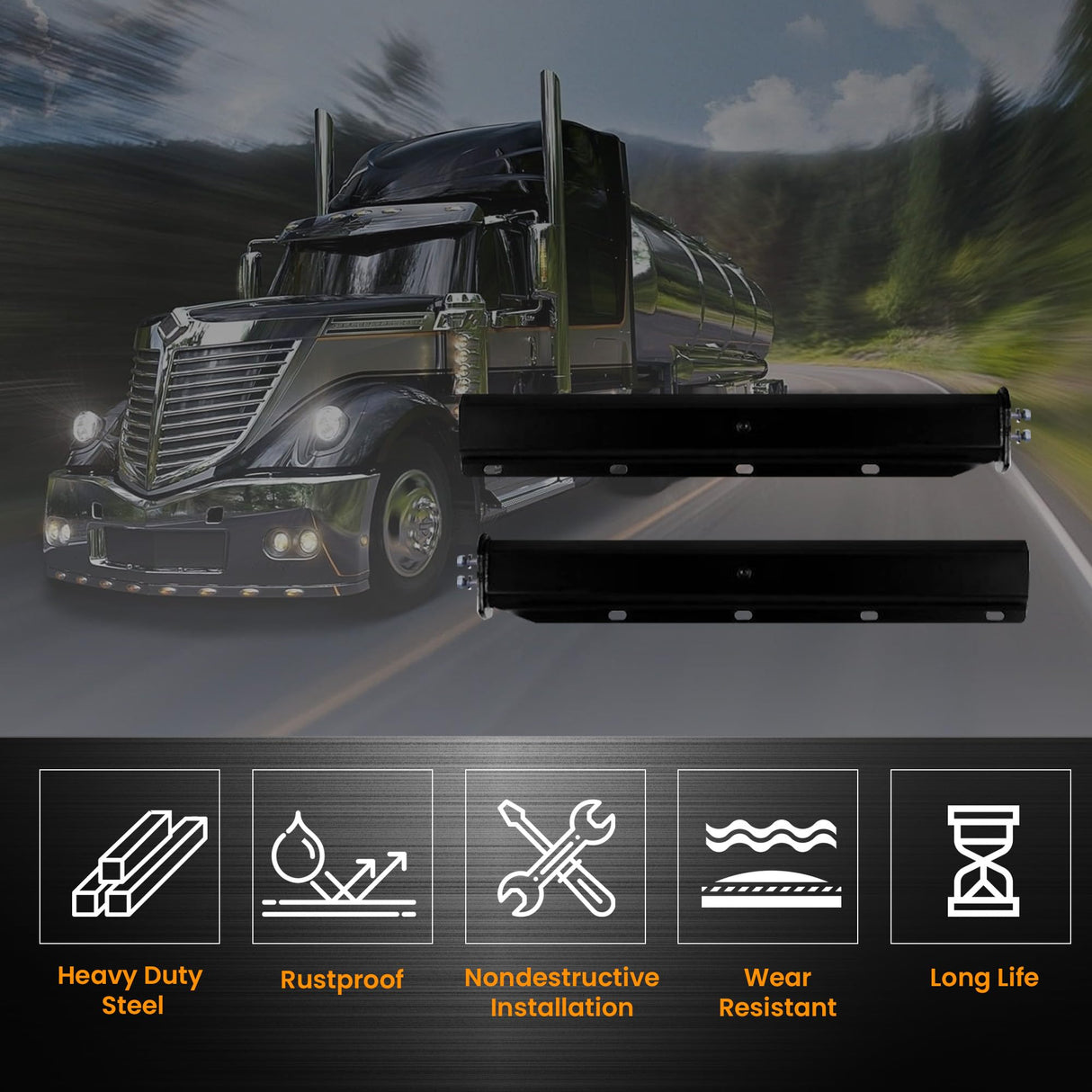 TORQUE Black Mud Flap Hanger Pair 30 Inch Straight Angled - with Reflectors Aftermarketus Mud Flap Hangers