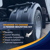 Universal Black Poly Fender Mounting Kit for Volvo Kenworth Mack Freightliner Semi Trucks