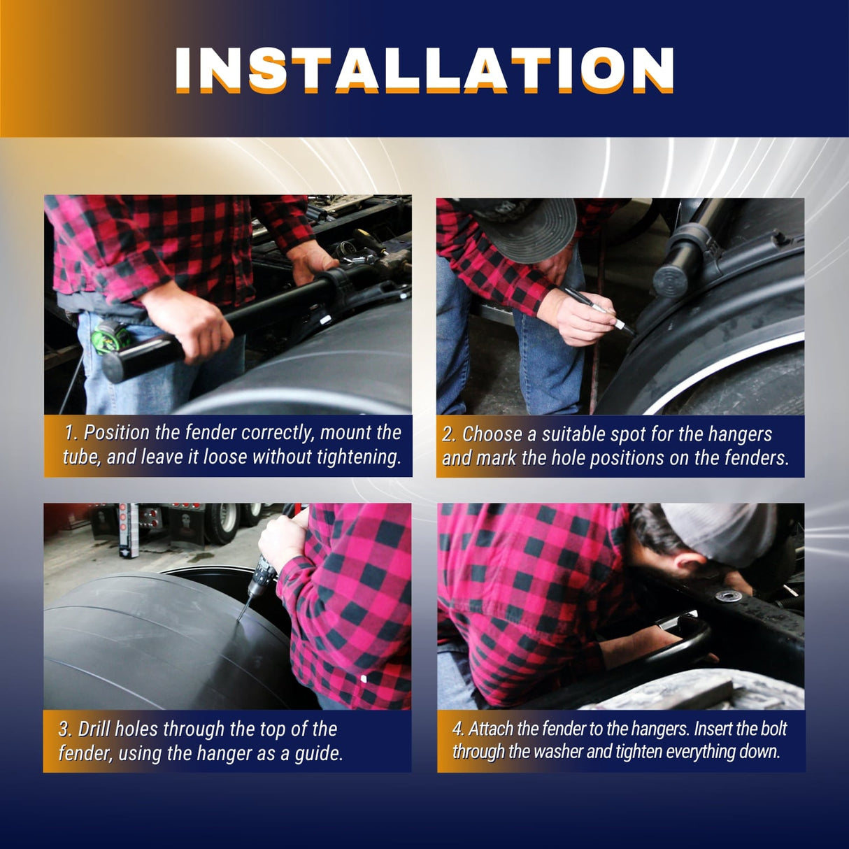 Universal Black Poly Fender Mounting Kit for Volvo Kenworth Mack Freightliner Semi Trucks