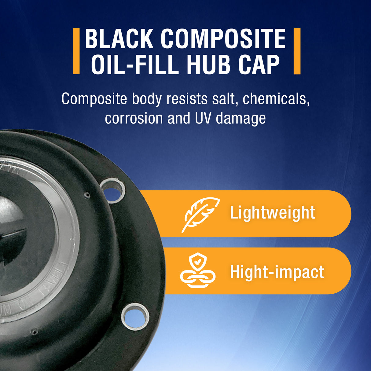 Composite Hub Cap with Plug & Gasket | 6 Hole 4.5 BC | Replaces 343-4024 | 2 Pack