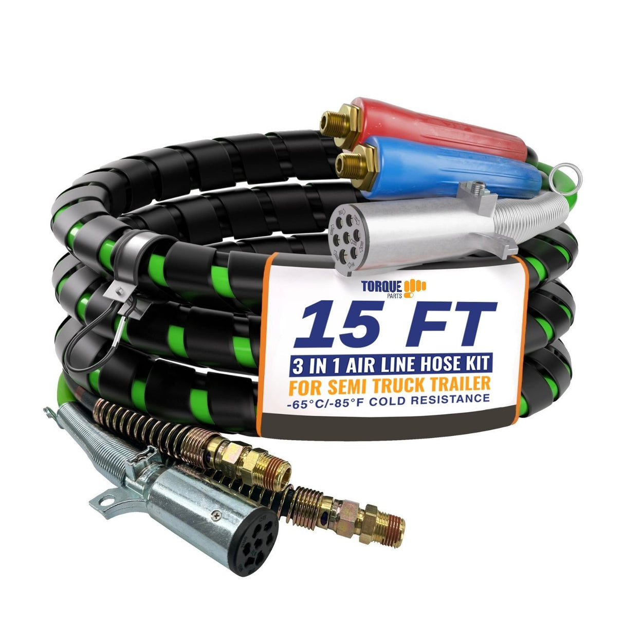 3-in-1 Semi Truck Air Line Kit | Air Hoses & 7-Way ABS Power Cable
