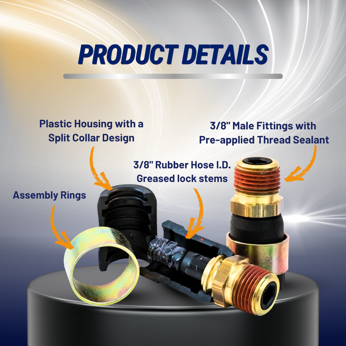 3/8" NPT Rubber Air Line Air Hose End Quick Repair Swivel Kit for Truck and Trailers | 10 Pieces