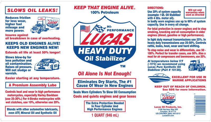 Lucas Oil 10002 Heavy Duty Oil Stabilizer - 1 Quart - Case Of 4