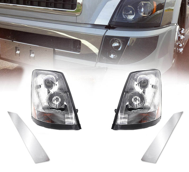 Headlight Pair with Chrome Trims for 2004-2018 Volvo VNL