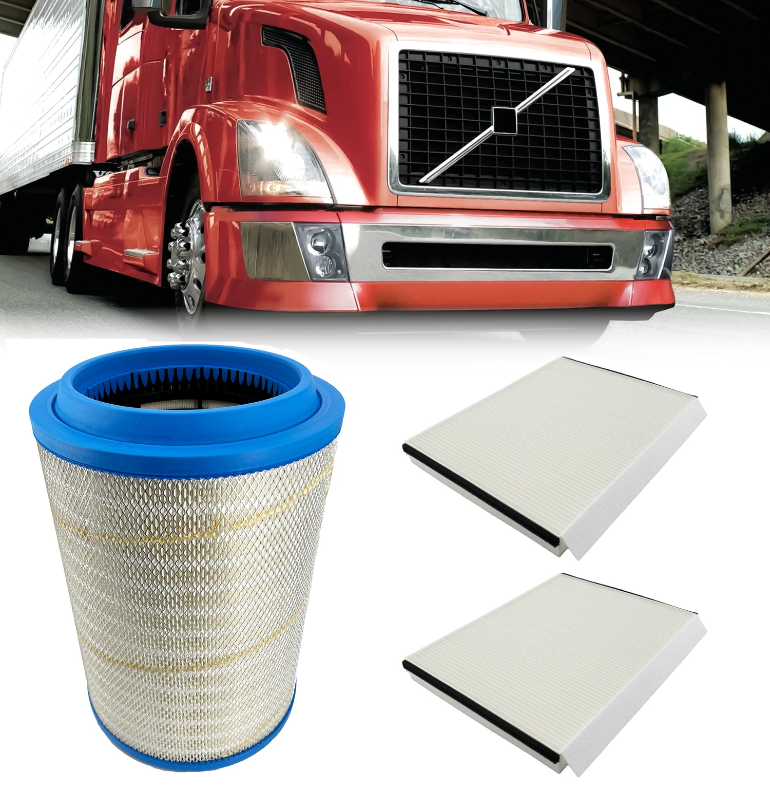 Engine Air Filter with 2 Cabin Filter for Volvo VNL | Replacement Fleetguard AF26163M Baldwin PA4681 Aftermarketus Air Filters