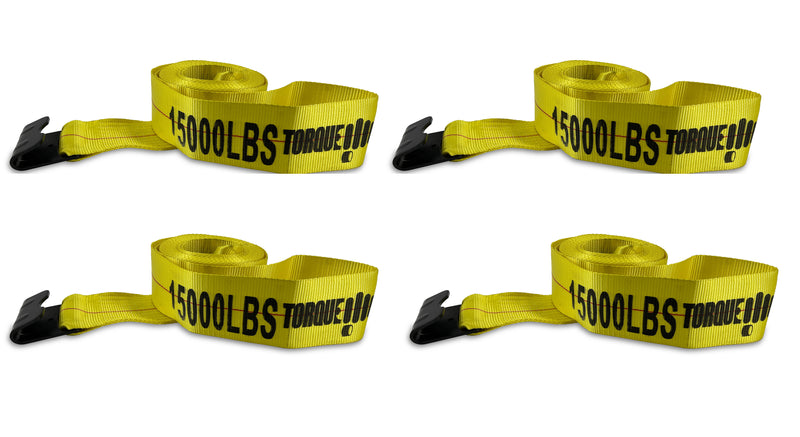 4 of 4"x30' Winch Strap w/ Flat Hook Heavy Duty 15000 lbs - AFTERMARKETUS Torque Other Truck Accessories