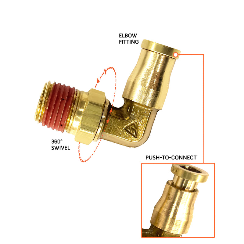 5x Push In To Easy Connect Brass Swivel Air Male Elbow - AFTERMARKETUS Torque Other Pick-up Truck Parts