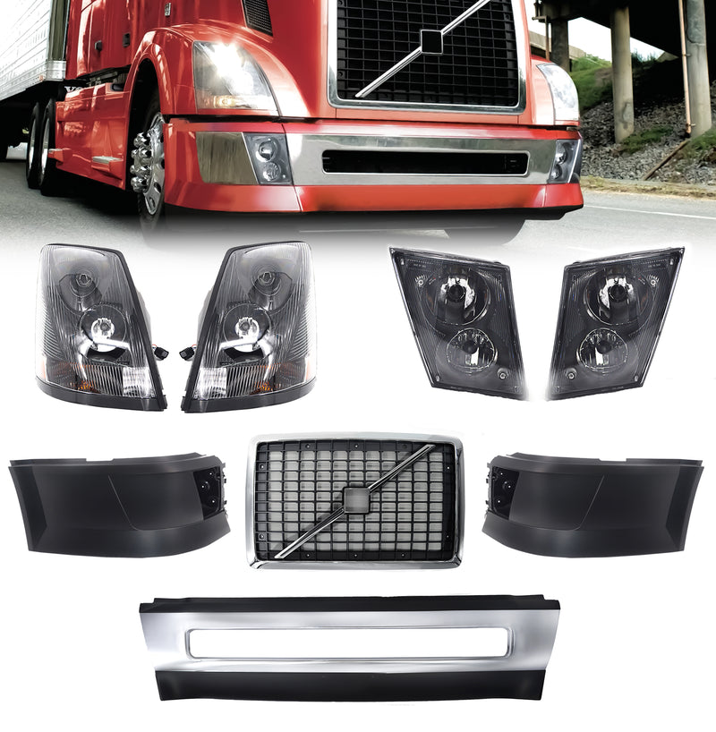 Full Bumper Set with Headlight and Fog Light Set with Grille