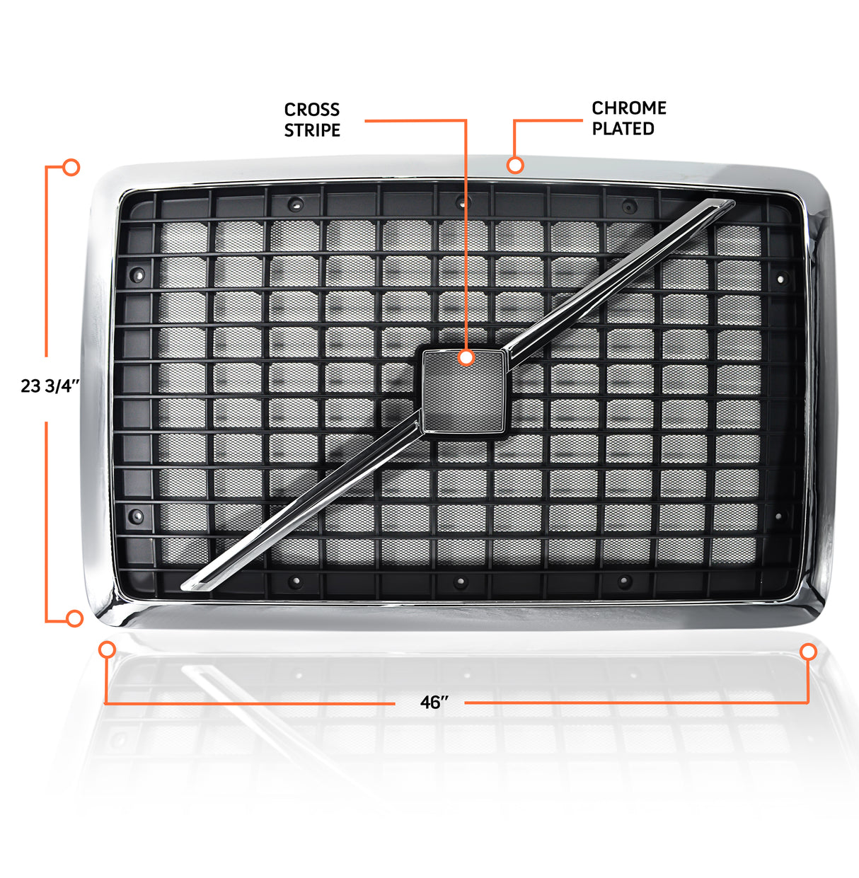 TORQUE Chrome Grille with Bug Screen for 2004-17 Volvo VNL