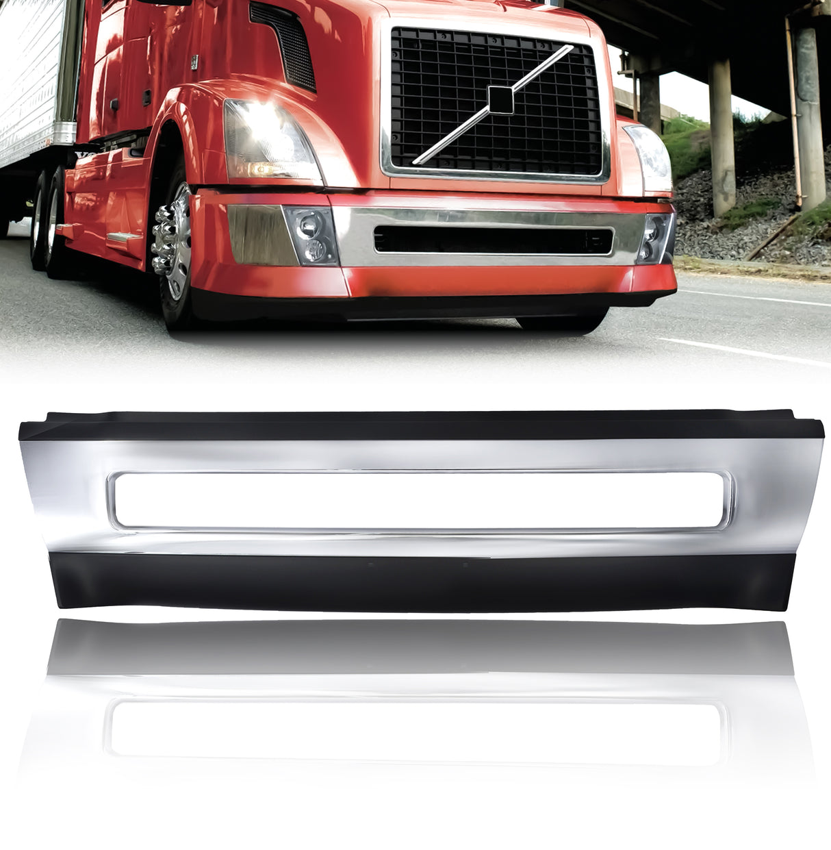 Center Bumper w Chrome Trim for 04-17 Volvo VNL 300 430 630 - AFTERMARKETUS Torque Bumpers