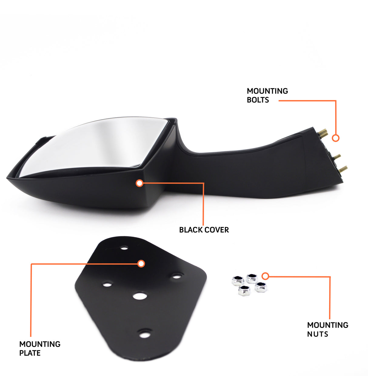 Right Side Black Hood Mirror w Mounting Kit 04-17 Volvo VNL