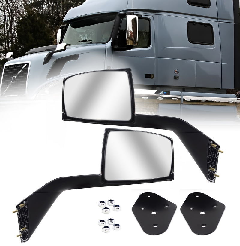 Chrome Hood Mirror Pair with Mounting Plate 04-17 Volvo VNL