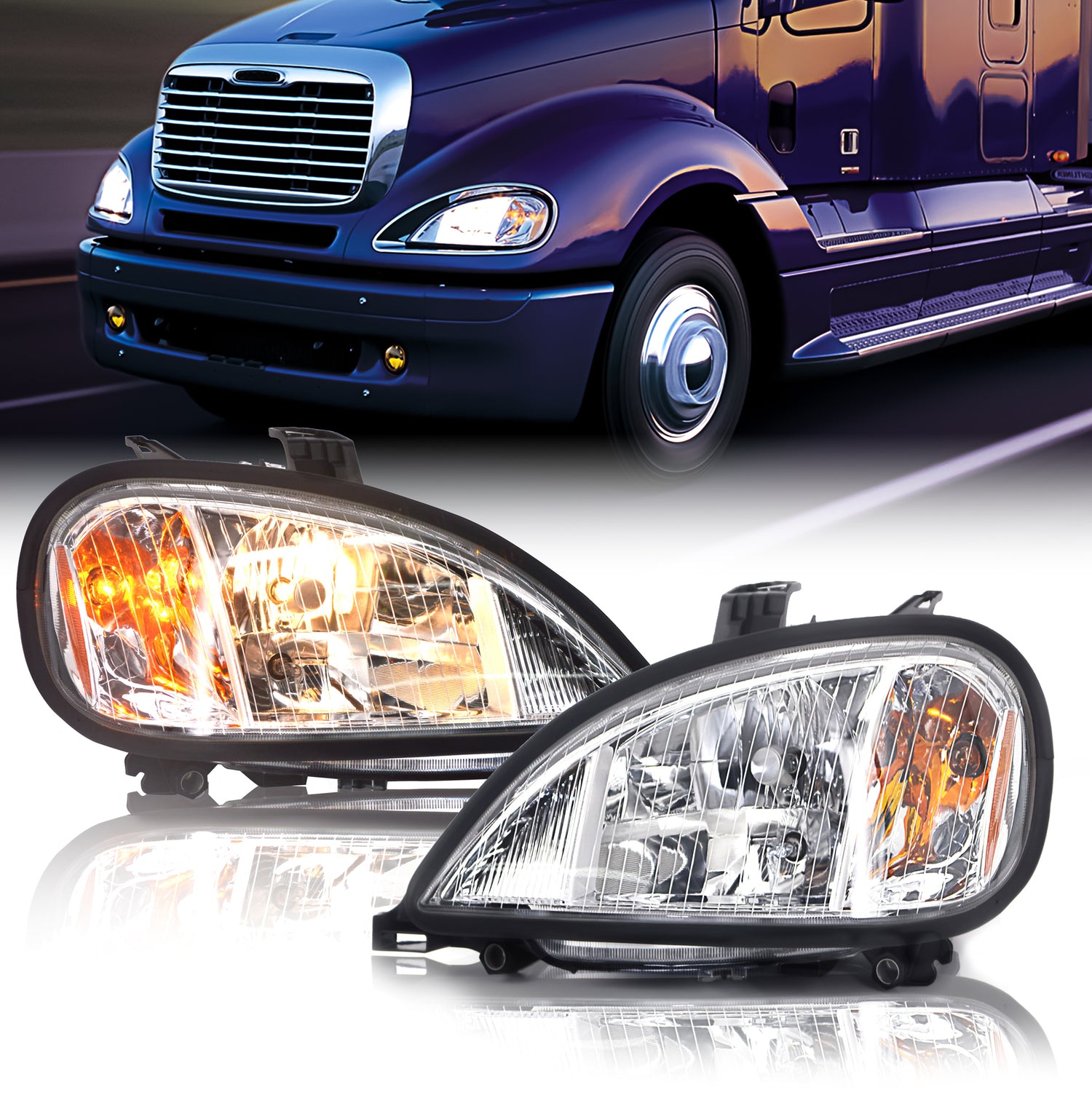 Halogen Headlight for 1996-2017 Freightliner Columbia | Replacement Freightliner A06-75737-002 A06-75737-004 | Pair Aftermarketus Headlights