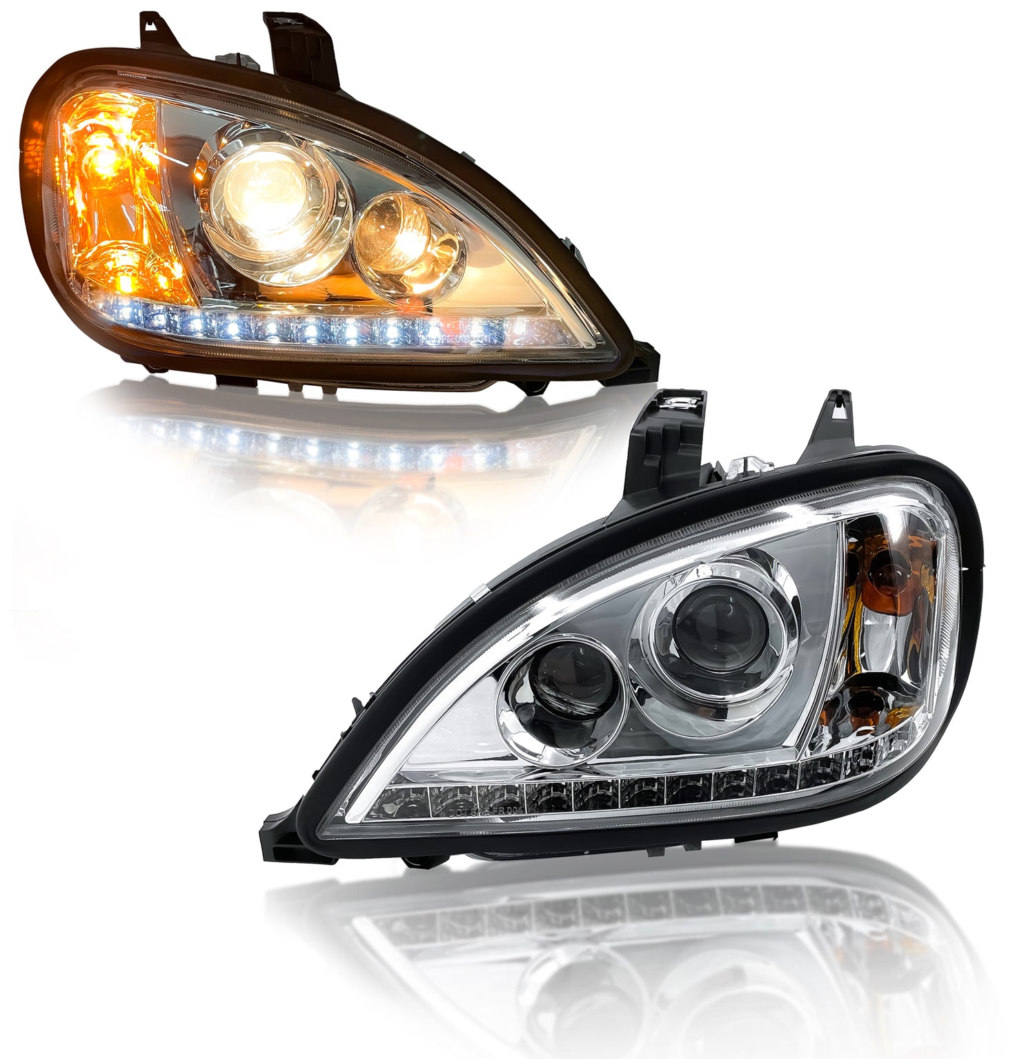 LED Headlight and Chrome Bezel Set for 2001-2017 Freightliner Columbia | Pair Aftermarketus Headlights