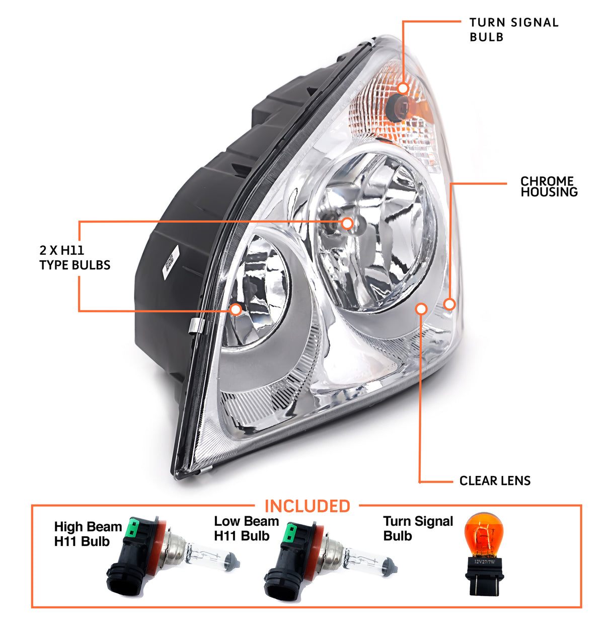 Halogen Headlight Driver Side for 2008-2018 Freightliner