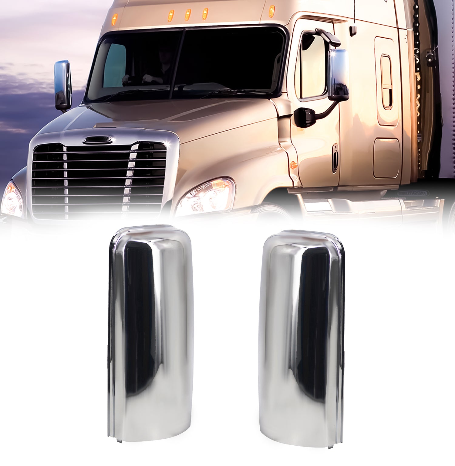 Door Side Mirror Cover for 2008-2015 Freightliner Cascadia | Replacement Freightliner TL28713 TL28712 | Chrome | Pair Aftermarketus Mirrors and Covers