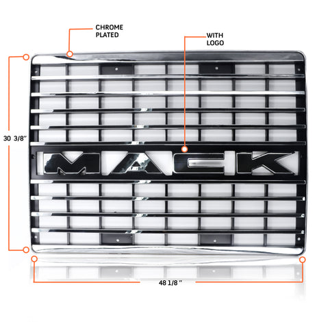 Chrome Grille for 1993-03 Mack CH CHN CHU(Replaces 6MF56M2) - AFTERMARKETUS Torque Grilles