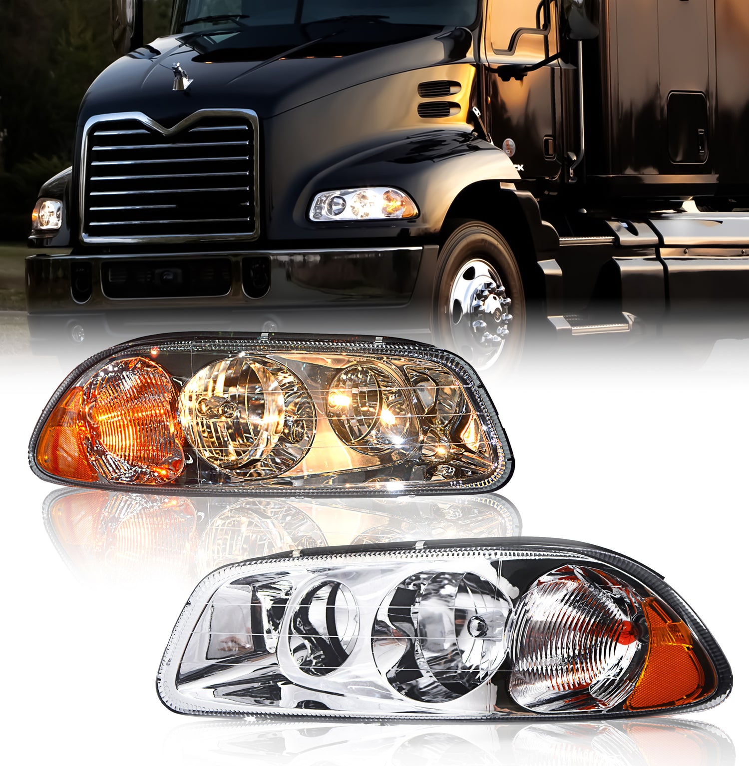 Halogen Headlight for 2007-2011 Mack Vision Granite Pinnacle | Replacement Mack 21836340 21836341 | Pair Aftermarketus Headlights