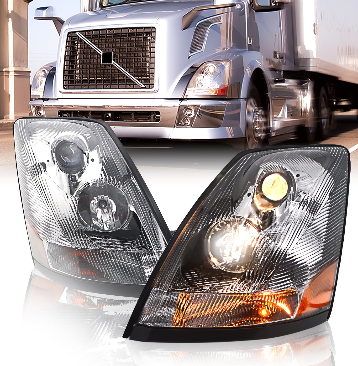 Headlight for 2004-2017 Volvo VN VNL Semi Trucks | Replacement Volvo 82329127 82329123 | Pair Aftermarketus Headlights