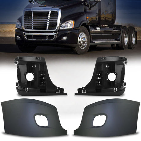 Corner Side Bumper with Reinforcement Support for 2008-2017 Freightliner Cascadia | with Fog Light Hole | Pair Aftermarketus Bumpers