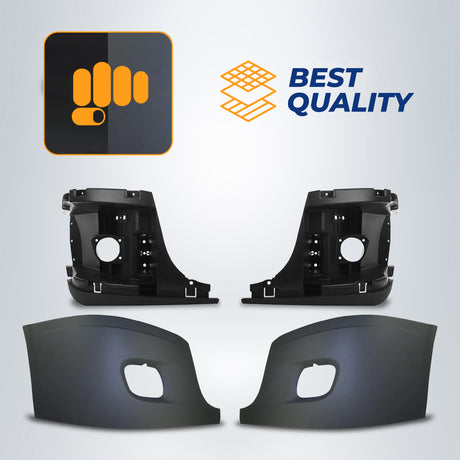 Corner Side Bumper with Reinforcement Support for 2008-2017 Freightliner Cascadia | with Fog Light Hole | Pair Aftermarketus Bumpers