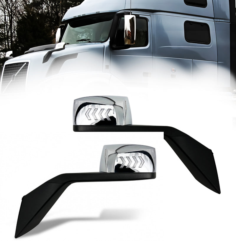 Hood Mirror Pair for2004-2017 Volvo VNL with LED Turn Signal