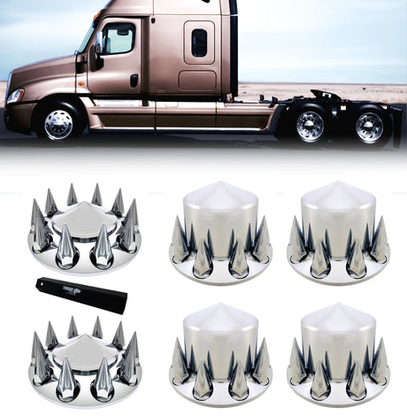 Chrome Front & Rear Axle Wheel Cover Spiked Lug Nut Covers - AFTERMARKETUS Torque Wheel Axle Covers