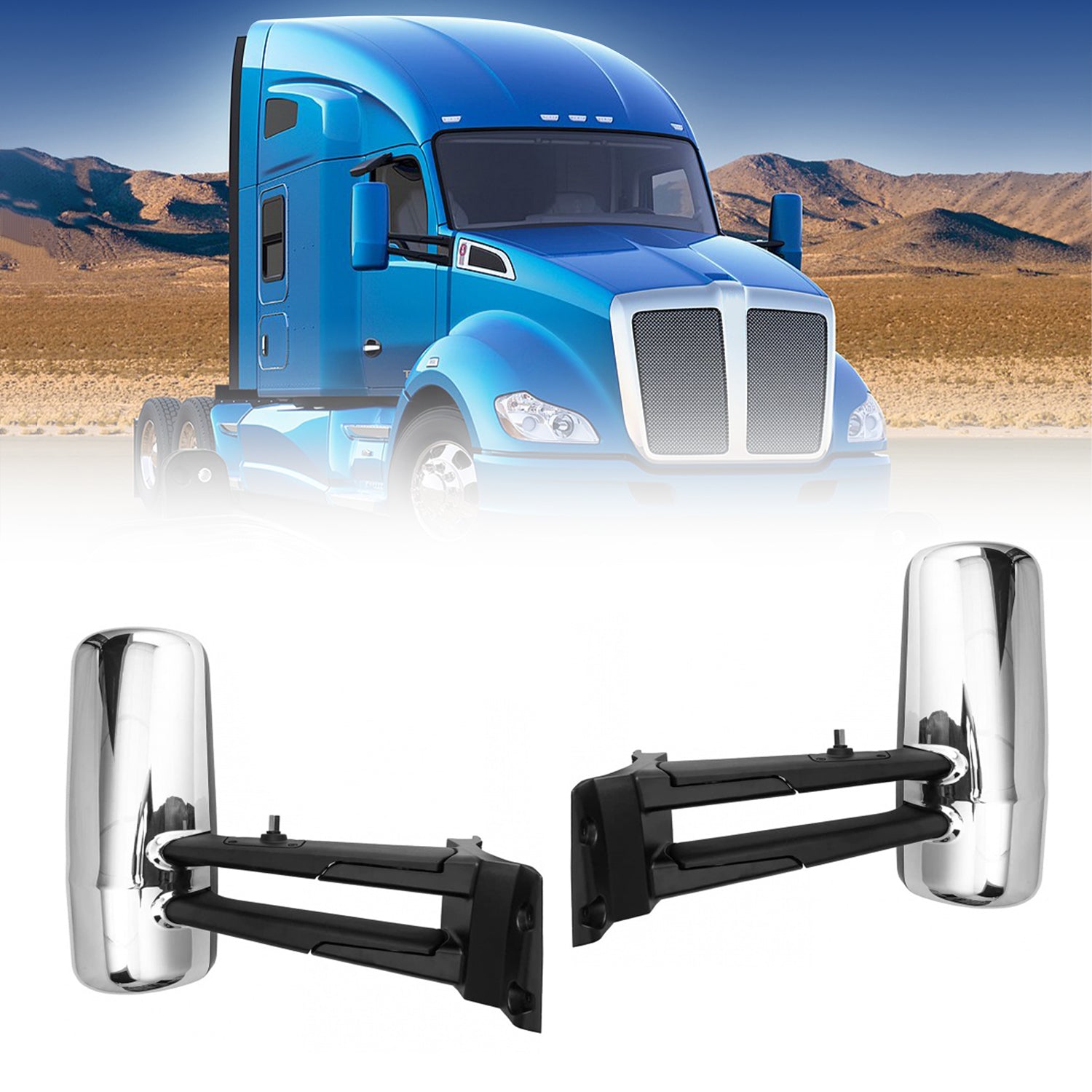 Door Side Mirror Replacement for 2014-2021 Kenworth T680 T880 W990 | Chrome | Heated | Pair Aftermarketus Mirrors and Covers