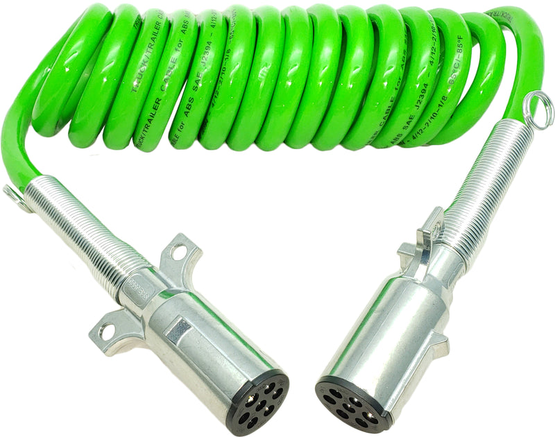 7 Way ABS 15 ft Green ABS Coil Trailer Electric Cable Power - AFTERMARKETUS Torque ABS Cables