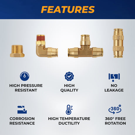 Brass DOT Push-in Fitting Assortment Kit with Air Tubing - AFTERMARKETUS Torque Pick Up Convoluted Air Springs